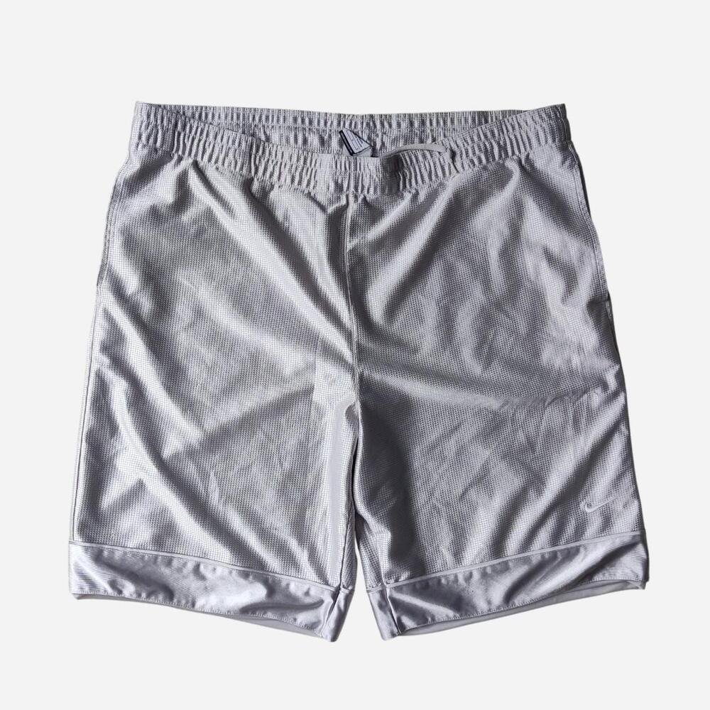 Nike White Silver Baggy Shorts with embroidered logo